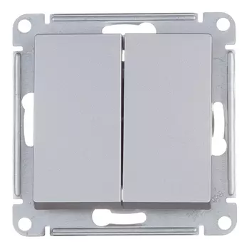 Переключатель Systeme Electric AtlasDesign двухклавишный встраиваемый алюминий (ATN000365)