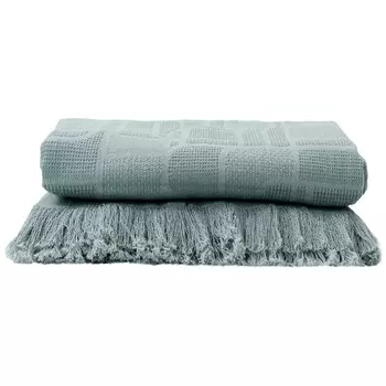 Плед 155х220 см Лен Наш Лабиринт полулен серый