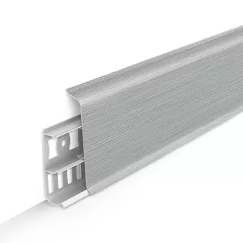Плинтус ПВХ напольный Деконика 70 мм алюминий 2200 мм Г-профиль с кабель-каналом