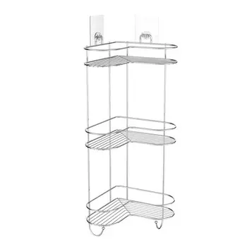 Полка для ванной Kleber Lite угловая трехъярусная с крючками 240х240х550 мм металл/силикон хром (KLE-LT056)