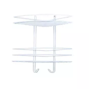 Полка для ванной Металаксон Drop угловая двухъярусная с крючками 200х200х385 мм металл белая (48991-2БМ)