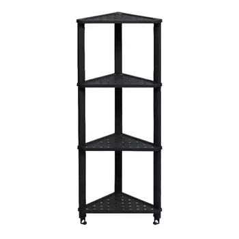 Полка для ванной Violet Vikea угловая четырехъярусная с крючками 365х260х980 мм пластик черная (787407)