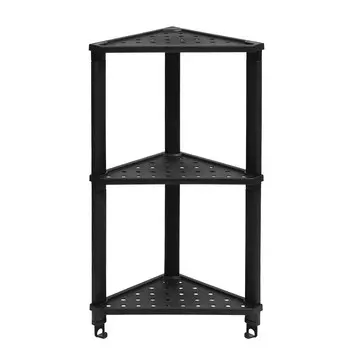 Полка для ванной Violet Vikea угловая трехъярусная с крючками 365х260х680 мм пластик черная (787307)