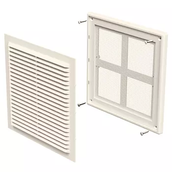 Решетка вентиляционная пластиковая приточно-вытяжная НашВент 204х204 мм с сеткой слоновая кость
