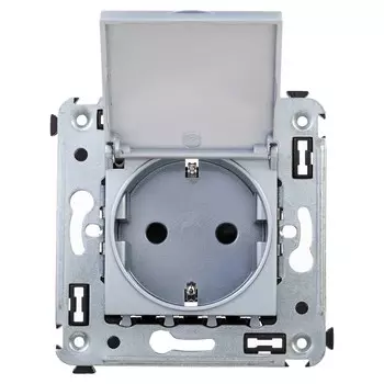 Розетка DKC Avanti встраиваемая серебристая с крышкой (1495218)