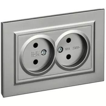 Розетка IEK Brite РС12-2-БрС встраиваемая сталь (BR-R20-10-K46-F)
