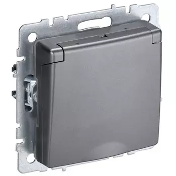 Розетка IEK Brite РСбш10-3-44-БрС встраиваемая сталь со шторками с крышкой (BR-R16-16-44-K46)
