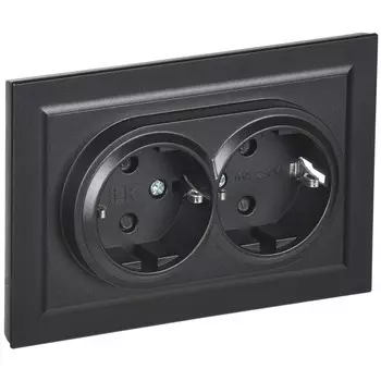 Розетка IEK Brite РСш12-3-БрЧ встраиваемая черная со шторками (BR-R24-16-K02-F)