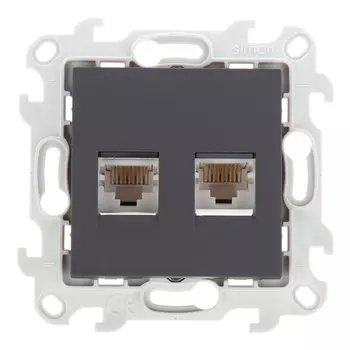 Розетка компьютерная Simon 24 Harmonie встраиваемая графит 2хRJ45 (2450593-038)