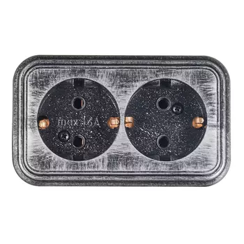 Розетка Lavelly Antico двойная RA16-238-S открытая установка серебро с заземлением