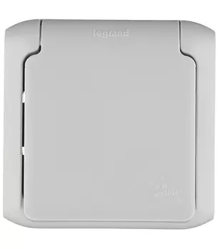 Розетка Legrand Quteo накладная серая со шторками с крышкой (782351)