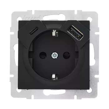 Розетка Lezard Vesna встраиваемая черный бархат с USB-A/ Type-C (742-4288-181TC)