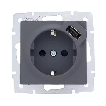 Розетка Lezard Vesna встраиваемая графит с USB-A (742-3488-181)