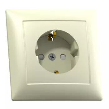 Розетка с рамкой Кунцево-Электро Селена 8151 скрытая установка слоновая кость с заземлением IP20 со шторками