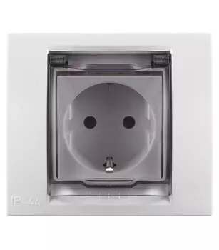 Розетка с рамкой Schneider Electric Unica NEW NU003718 скрытая установка белая с заземлением IP44 со шторками с крышкой