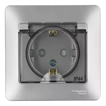 Розетка Systeme Electric Glossa встраиваемая алюминий со шторками с крышкой (GSL000348)