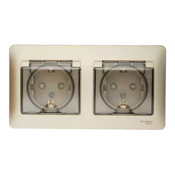 Розетка Systeme Electric Glossa встраиваемая титан со шторками с крышкой (GSL000447)