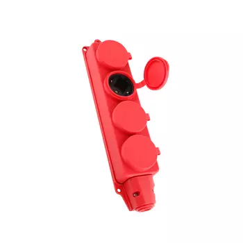 Розетка штепсельная Dwi четверная с заземлением IP44 настенная красная