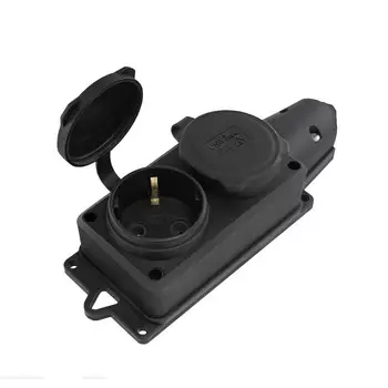 Розетка штепсельная UNIVersal двойная с заземлением IP44 черная