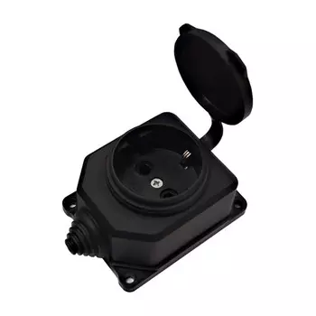 Розетка штепсельная UNIVersal одинарная с заземлением IP44 настенная черная