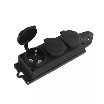 Розетка штепсельная UNIVersal тройная с заземлением IP44 черная