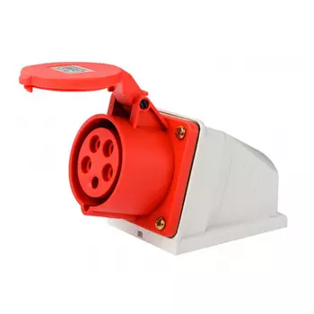 Розетка силовая угловая настенная Dekraft РС-103 с заземлением 3P+N+PE 3 фазы 16 А 380 В IP44 красная (26194DEK)