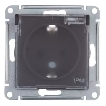 Розетка Systeme Electric AtlasDesign Aqua встраиваемая карбон со шторками с крышкой (ATN441046)