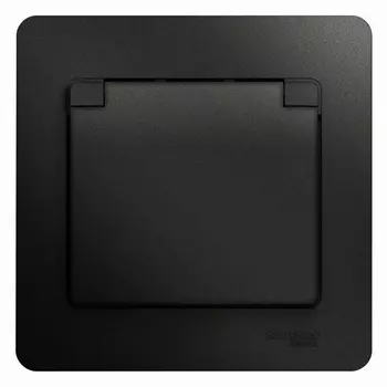 Розетка Systeme Electric Glossa встраиваемая антрацит со шторками с крышкой (GSL000746)