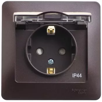 Розетка Systeme Electric Glossa встраиваемая шоколад со шторками с крышкой (GSL000848)
