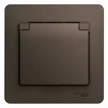 Розетка Systeme Electric Glossa встраиваемая шоколад со шторками с крышкой (GSL000846)