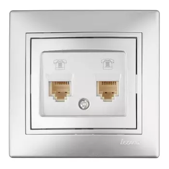 Розетка телефонная с рамкой Lezard MIRA 701-1010-138 двойная скрытая установка металл серый