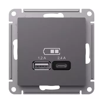 Розетка USB Systeme Electric AtlasDesign встраиваемая базальт USB-A/ Type-C (ATN001439)