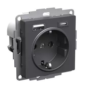 Розетка USB Systeme Electric AtlasDesign встраиваемая базальт USB-A/ Type-C (ATN001432)