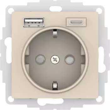 Розетка USB Systeme Electric AtlasDesign встраиваемая бежевая USB-A/ Type-C (ATN000232)