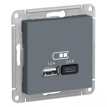 Розетка USB Systeme Electric AtlasDesign встраиваемая грифель USB-A/ Type-C (ATN000739)