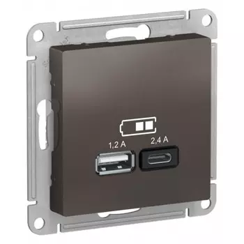 Розетка USB Systeme Electric AtlasDesign встраиваемая мокко USB-A/ Type-C (ATN000639)