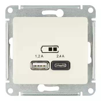 Розетка USB Systeme Electric Glossa встраиваемая бежевая USB-A/ Type-C (GSL000239)