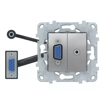 Розетка VGA Schneider Electric Unica NEW встраиваемая алюминий HD15/ mini Jack (NU593230)
