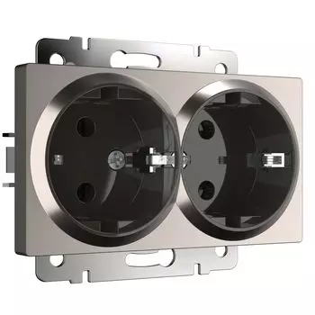 Розетка Werkel (a051095) двойная скрытая установка никель с заземлением IP20