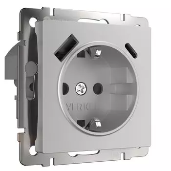 Розетка Werkel (a056274) скрытая установка серебряная IP20 два модуля USB типы A и C