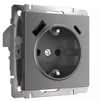 Розетка Werkel встраиваемая графит матовый со шторками с USB-A/ Type-C (a063106)