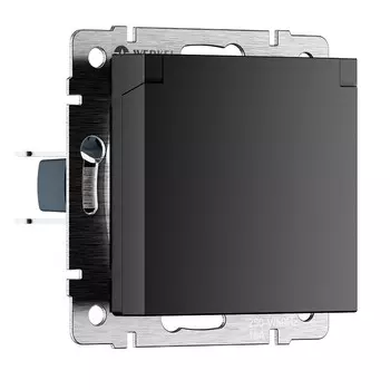 Розетка Werkel встраиваемая черная матовая со шторками с крышкой (a069582)