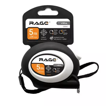 Рулетка Rage by Vira с покрытием soft-touch с автостопом 5 м x 25 мм