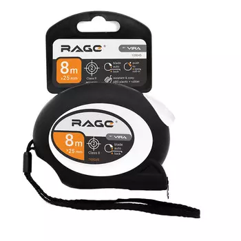 Рулетка Rage by Vira с покрытием soft-touch с автостопом 8 м x 25 мм