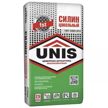 Штукатурка цементная Unis Силин Цокольный цокольная армированная 25 кг