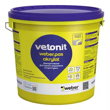 Штукатурка фасадная Vetonit Weber.pas Akrylat акриловая короед 1,5 мм база 100А белая 25 кг