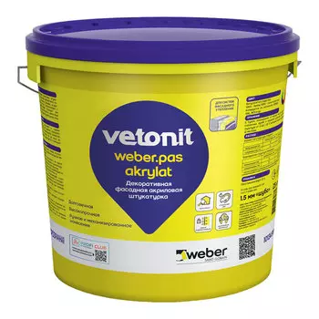Штукатурка фасадная Vetonit Weber.pas Akrylat акриловая короед 2 мм база 0000 бесцветная 25 кг