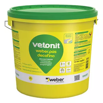 Штукатурка фасадная Vetonit Weber.pas Decofino силикатно-силиконовая шуба 1 мм база 100А белая 25 кг