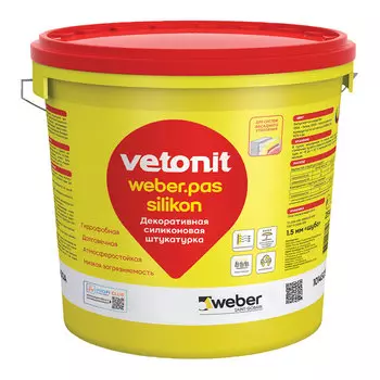 Штукатурка фасадная Vetonit Weber.pas Silikon силиконовая короед 2 мм база 0000 бесцветная 25 кг