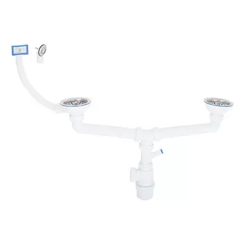 Сифон для двойной мойки Wirquin Virplast 3 1/2х40 мм с выпуском d114 мм с отводом с переливом с фильтр-пробкой (30987088)